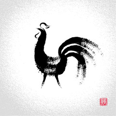 Vector: rooster with brushwork style,  Chinese seal translation: