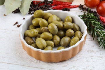 Green olives in the bowl