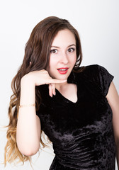 funny casual smiling beautiful woman showing call me gesture. different happy emotions