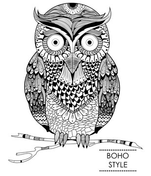 Tribal boho style owl