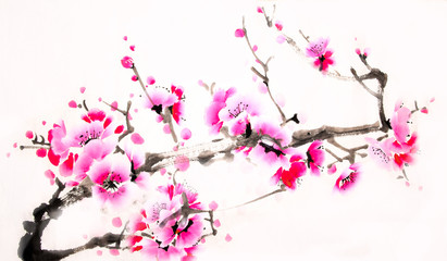 Chinese watercolor cherry painting - 109571201