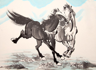 Chinese ink horse drawing   © baoyan