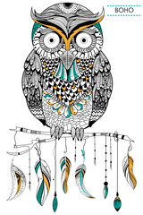 Tribal boho style owl