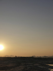 sunset at the sand bar- island of Mekong river
