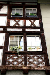 Traditional house in Western Europe / Typical half-timbered house in Switzerland