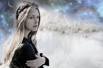 The beautiful woman in depression, sad fairy