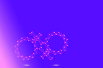 Dots and lines connected to female symbols on blue background, l
