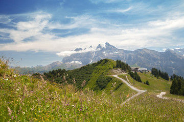The top view of mountain ridge in european Alps