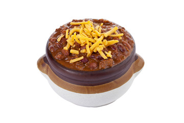 chili con carne with grated cheese toppings