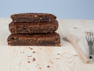 Delicious chocolate cakes on a table close-up