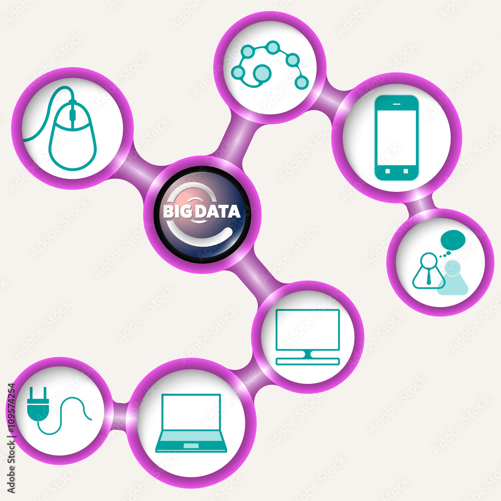 Poster Vector purple frames for your text and big data symbol