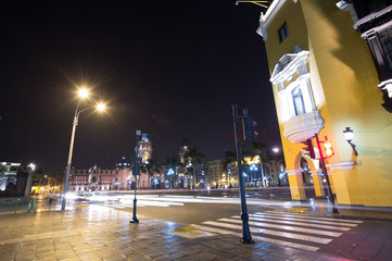 People walking around the main square, Lima, Peru ( Night shot )