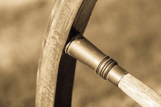 fragment wooden retro wheel for a gharry closeup