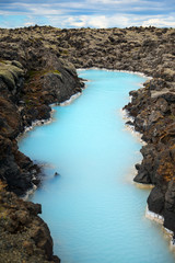 The Blue Lagoon water surrounded by lava fields, Iceland