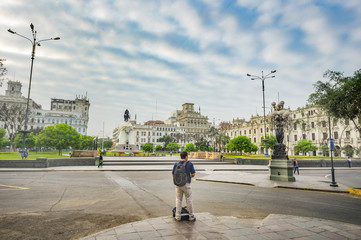 A Lonely Man Lost the way at Plaza San Martin with movement of o