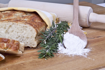 loaf of bread with bread ingredients