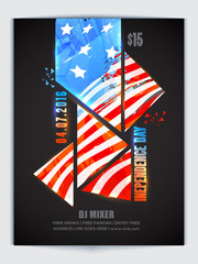 Stylish Pamphlet with National Flag color Abstract design for 4th of July Party.