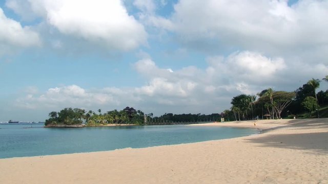 View to the sandy Palawan beach at Sentosa island, Singapore. 