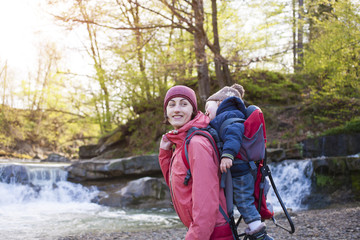 Mom and child traveling the world.