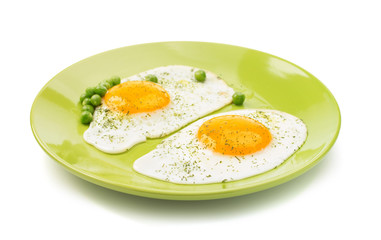 fried egg in plate isolated on white