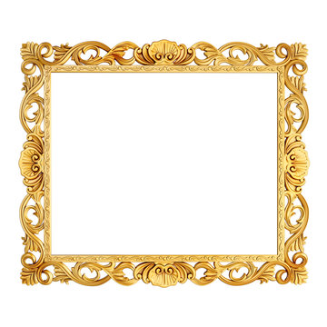 3d golden vintage classic frame on white background