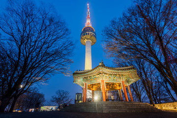 Namsan Mountain,Seoul tower at night in Seoul,South Korea