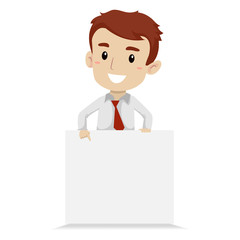 Vector Illustration of a Man holding a white Blank Sign