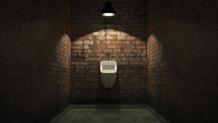 urinals in empty public restroom. 3d rendering
