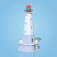 Lighthouse against the blue background. 3D lowpoly isometric vector illustration