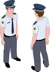 Isometric policeman front and back pose