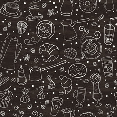 Coffee outline seamless pattern