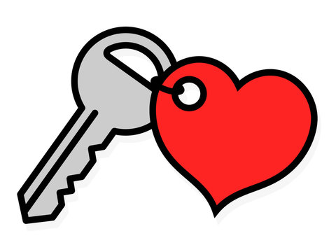 Door Key With An Attached Heart Tag