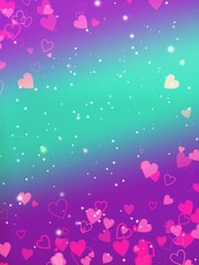 Fototapeta na wymiar Beautifel Pink and Blue Colorful Background with Red Hearts and Small Stars