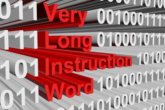 very long instruction word in the form of binary code, 3D illustration