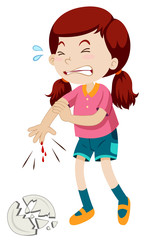 Fototapeta premium Little girl cut her finger