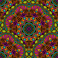 Tribal seamless pattern. Bright colorful colors in Indian ethnic style.