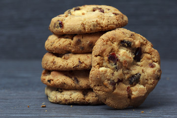 White chocolate and cranberries on rustic wooden table