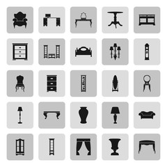 Classical interior furniture sign simple icons set on background. Vector illustration.