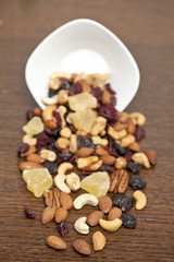 spilled dry nuts and dry fruits