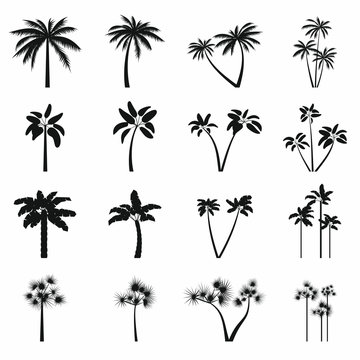 Palm tree icons set, simple style