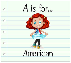 Flashcard alphabet A is for American