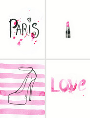 Fashion collage. accessories. watercolor illustration