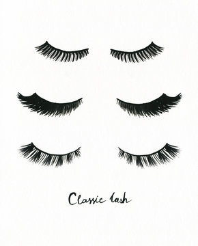 false eyelashes. watercolor fashion illustration