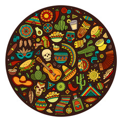 Colorful vector hand drawn doodle cartoon set of Latin American 