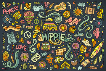 Colorful set of hippie objects  - obrazy, fototapety, plakaty