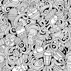 Cartoon hand-drawn ice cream doodles seamless pattern