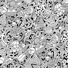 Cartoon doodles of italian cuisine seamless pattern