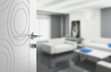 Naklejka premium Porta bianca aperta in casa stanza 
