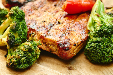 Grilled meat and vegetables