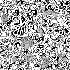 Cartoon handmade and sewing doodles seamless pattern